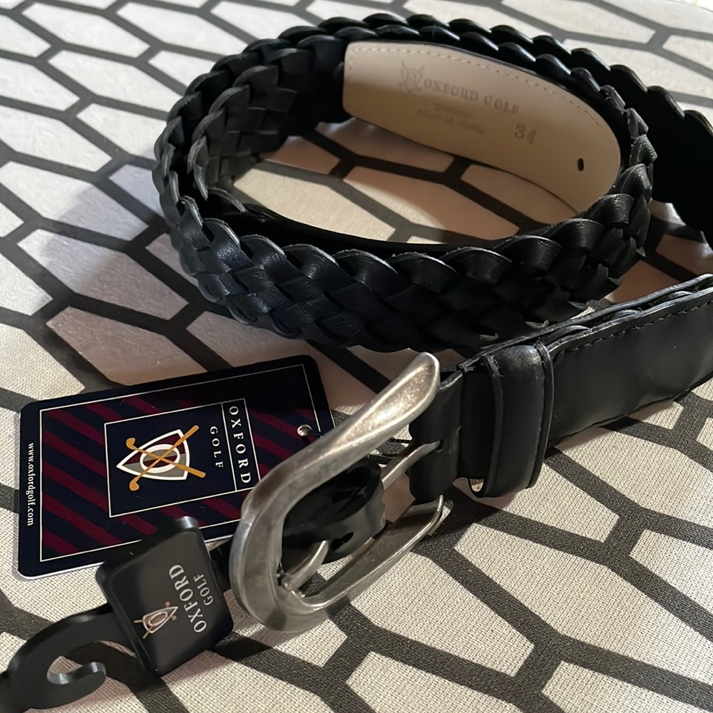 Men’s black leather braided belt